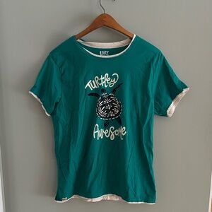 Lazy One Green White Beach Beachy Cotton Turtle Tee Women’s Size M Medium